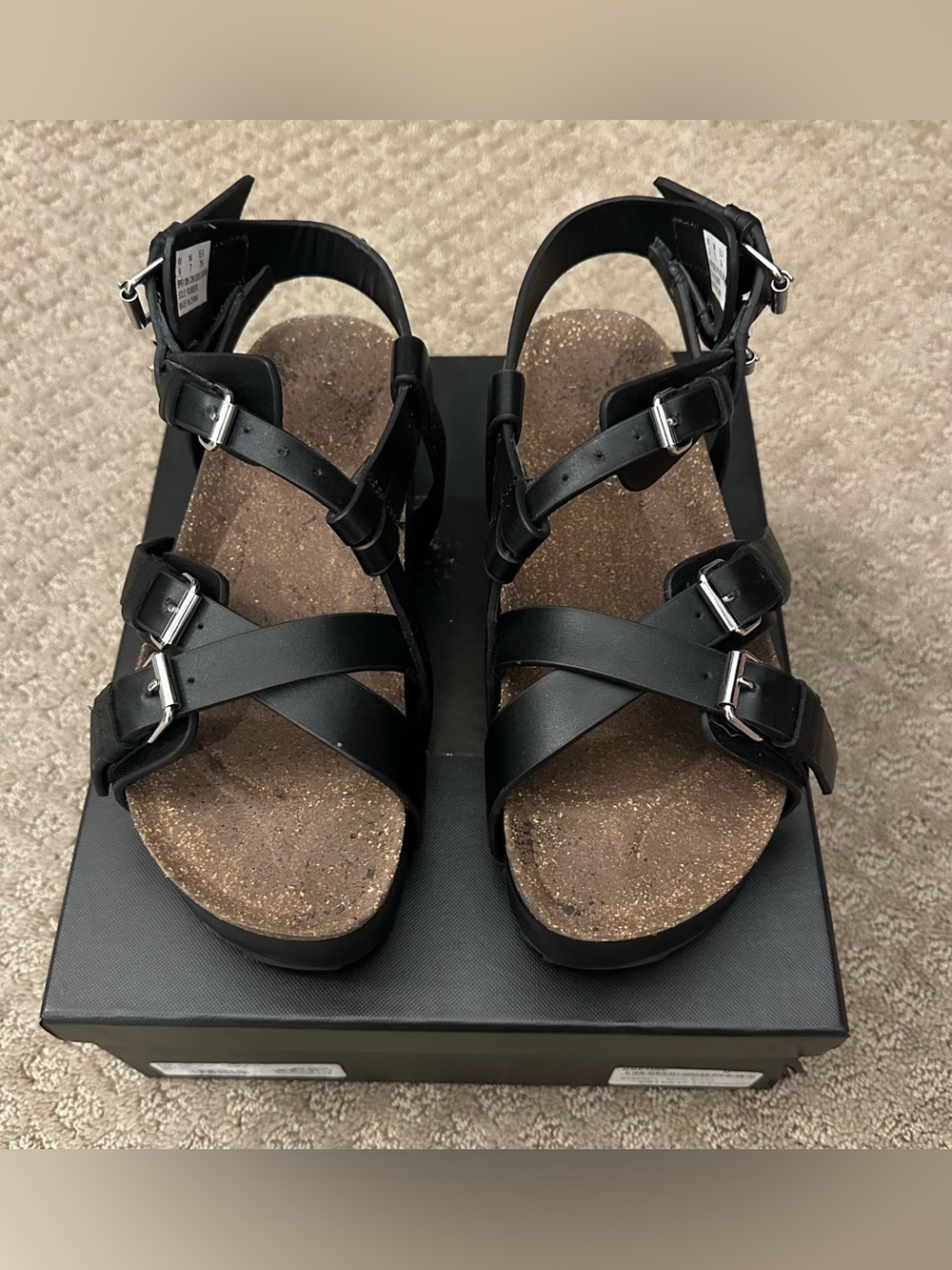 R13 strappy wedge platform cork sandals buckles black 39 9